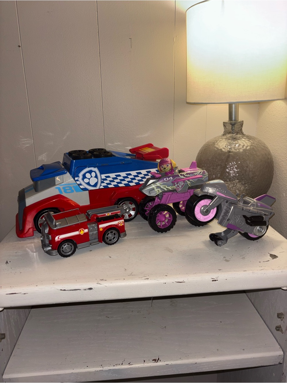 Paw Patrol Red, Blue & Pink Rescue Vehicle and Motorcycle Playset